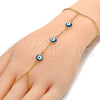 Oro Laminado Fancy Bracelet, Gold Filled Style Evil Eye and Rolo Design, Blue Enamel Finish, Golden Finish, 03.60.0144.08