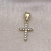 Oro Laminado Religious Pendant, Gold Filled Style Cross Design, with White Cubic Zirconia, Polished, Golden Finish, 05.253.0182