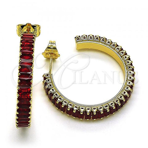 Oro Laminado Stud Earring, Gold Filled Style with Garnet Cubic Zirconia, Polished, Golden Finish, 02.64.0642.2
