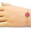 Oro Laminado Adjustable Bolo Bracelet, Gold Filled Style Flower and Box Design, with Garnet Opal, Polished, Golden Finish, 03.313.0041.2.11