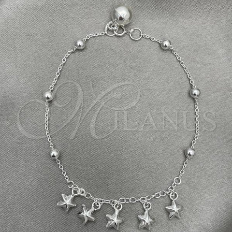 Sterling Silver Charm Bracelet, Star Design, Polished, Silver Finish, 03.409.0012.07