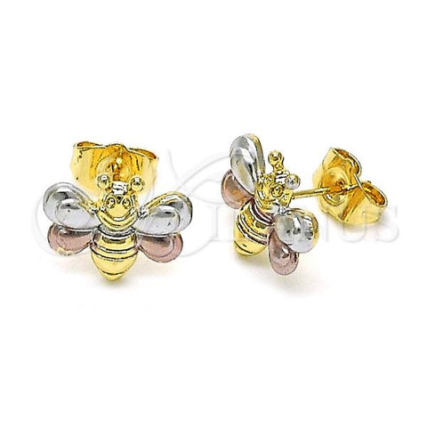 Oro Laminado Stud Earring, Gold Filled Style Bee Design, Polished, Tricolor, 02.196.0147