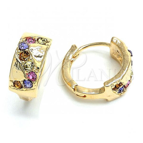 Oro Laminado Huggie Hoop, Gold Filled Style with Multicolor Crystal, Polished, Golden Finish, 02.165.0129.1