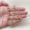 Oro Laminado Medium Rosary, Gold Filled Style San Judas and Crucifix Design, with White Micro Pave, Polished, Golden Finish, 09.213.0072.24