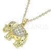 Oro Laminado Pendant Necklace, Gold Filled Style Elephant Design, with White and Black Micro Pave, Polished, Golden Finish, 04.156.0290.20