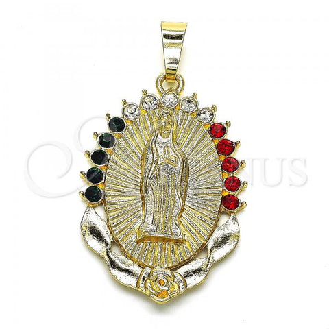 Oro Laminado Fancy Pendant, Gold Filled Style Guadalupe Design, with Multicolor Crystal, Polished, Golden Finish, 05.351.0018