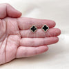 Oro Laminado Stud Earring, Gold Filled Style Four-leaf Clover Design, with Black Mother of Pearl and White Micro Pave, Polished, Golden Finish, 02.283.0245.1