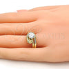 Oro Laminado Wedding Ring, Gold Filled Style Duo Design, with White Cubic Zirconia and White Micro Pave, Polished, Golden Finish, 01.99.0042.07 (Size 7)