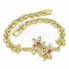 Oro Laminado Fancy Bracelet, Gold Filled Style Flower Design, with Multicolor and White Cubic Zirconia, Polished, Golden Finish, 03.357.0011.1.07