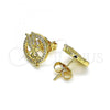 Oro Laminado Stud Earring, Gold Filled Style Angel Design, with White Micro Pave, Polished, Golden Finish, 02.156.0635