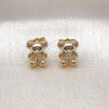 Oro Laminado Stud Earring, Gold Filled Style Teddy Bear Design, with White Micro Pave, Polished, Golden Finish, 02.411.0008
