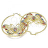 Oro Laminado Large Hoop, Gold Filled Style Butterfly Design, with Multicolor Crystal, Diamond Cutting Finish, Golden Finish, 02.380.0013.50