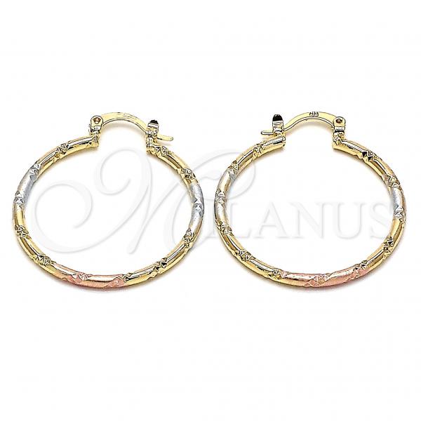 Oro Laminado Medium Hoop, Gold Filled Style Diamond Cutting Finish, Tricolor, 02.170.0297.30