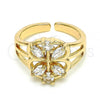Oro Laminado Multi Stone Ring, Gold Filled Style Flower Design, with White Cubic Zirconia, Polished, Golden Finish, 01.210.0084.1 (One size fits all)