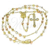 Oro Laminado Thin Rosary, Gold Filled Style Jesus and Crucifix Design, Polished, Tricolor, 09.253.0053.22