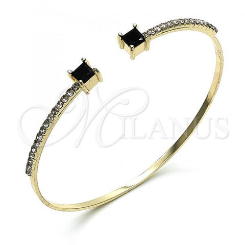 Oro Laminado Individual Bangle, Gold Filled Style with Black Cubic Zirconia and White Micro Pave, Polished, Golden Finish, 07.193.0017.4