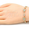 Oro Laminado Fancy Bracelet, Gold Filled Style Butterfly and Leaf Design, with White Micro Pave and White Cubic Zirconia, Polished, Golden Finish, 03.210.0143.08