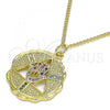 Oro Laminado Pendant Necklace, Gold Filled Style Hand of God Design, with Multicolor Micro Pave, Polished, Golden Finish, 04.341.0065.20
