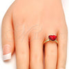 Oro Laminado Multi Stone Ring, Gold Filled Style Heart Design, with Light Siam Swarovski Crystals, Polished, Golden Finish, 01.239.0002.7 (One size fits all)