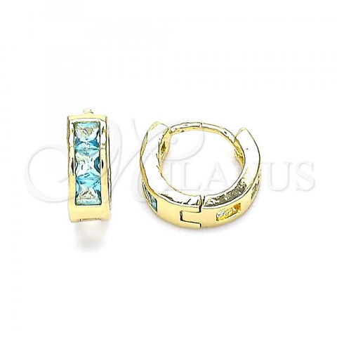 Oro Laminado Huggie Hoop, Gold Filled Style with Aqua Blue Cubic Zirconia, Polished, Golden Finish, 02.210.0640.2.10