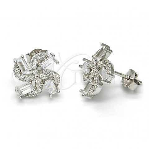 Sterling Silver Stud Earring, with White Cubic Zirconia, Polished, Rhodium Finish, 02.175.0109