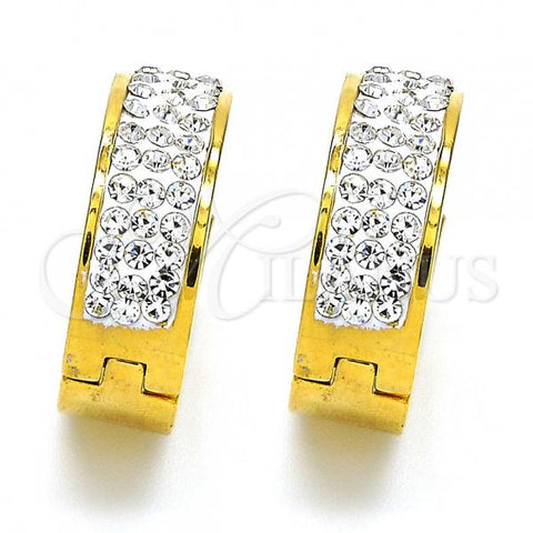 Stainless Steel Huggie Hoop, with White Cubic Zirconia, Polished, Golden Finish, 02.230.0008.20