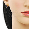 Oro Laminado Stud Earring, Gold Filled Style Cluster Design, with Amethyst Cubic Zirconia and White Micro Pave, Polished, Golden Finish, 02.156.0709