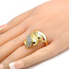Oro Laminado Multi Stone Ring, Gold Filled Style Flower Design, with White Crystal, Polished, Golden Finish, 01.241.0031.08 (Size 8)