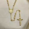 Oro Laminado Thin Rosary, Gold Filled Style Virgen Maria and Crucifix Design, Polished, Golden Finish, 09.213.0023.24