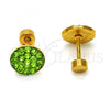 Stainless Steel Stud Earring, with Light Green Crystal, Polished, Golden Finish, 02.271.0007.11