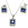 Sterling Silver Earring and Pendant Adult Set, with Sapphire Blue Cubic Zirconia and White Crystal, Polished, Rhodium Finish, 10.175.0073.2