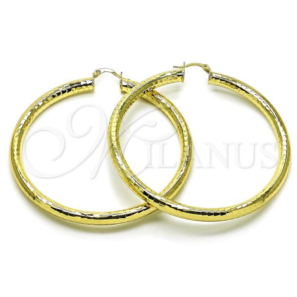 Oro Laminado Extra Large Hoop, Gold Filled Style Hollow Design, Diamond Cutting Finish, Golden Finish, 02.213.0755.70