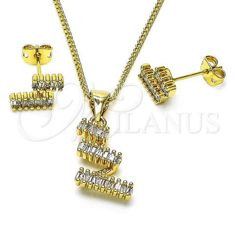 Oro Laminado Earring and Pendant Adult Set, Gold Filled Style Baguette Design, with White Cubic Zirconia, Polished, Golden Finish, 10.342.0152