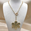 Oro Laminado Pendant Necklace, Gold Filled Style Flower and Rolo Design, Polished, Golden Finish, 04.63.1434.20