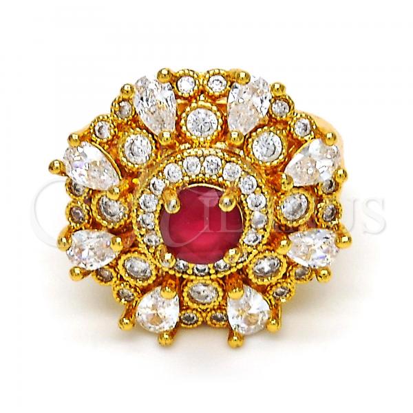 Oro Laminado Multi Stone Ring, Gold Filled Style with White and Ruby Cubic Zirconia, Polished, Golden Finish, 01.284.0006.08 (Size 8)