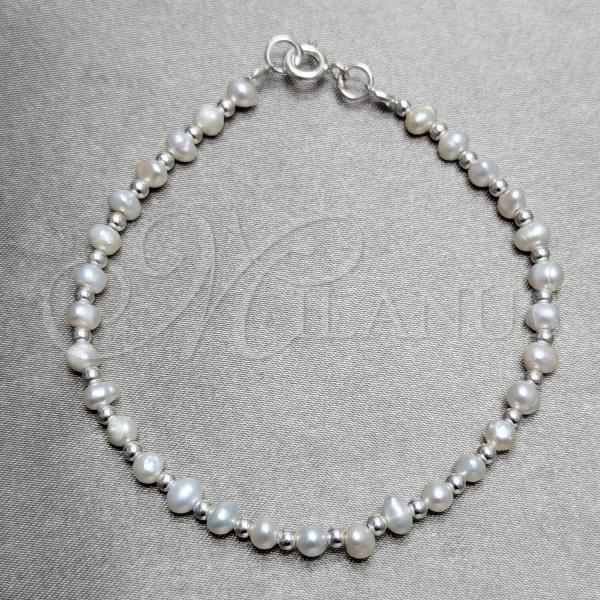 Sterling Silver Fancy Bracelet, Ball Design, with White Pearl, Polished, Silver Finish, 04.392.0001.07