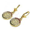 Oro Laminado Dangle Earring, Gold Filled Style San Benito Design, with Multicolor Crystal, Polished, Golden Finish, 02.351.0012