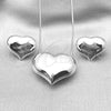 Rhodium Plated Earring and Pendant Adult Set, Heart and Hollow Design, Polished, Rhodium Finish, 10.163.0022.1
