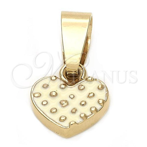 Oro Laminado Fancy Pendant, Gold Filled Style Heart Design, White Enamel Finish, Golden Finish, 05.163.0082.3