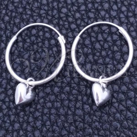 Sterling Silver Small Hoop, Heart Design, Polished, Silver Finish, 02.402.0020.15