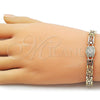 Oro Laminado Solid Bracelet, Gold Filled Style Greek Key Design, with White Cubic Zirconia, Polished, Golden Finish, 03.213.0375.07