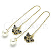 Oro Laminado Threader Earring, Gold Filled Style Butterfly Design, with Black Crystal, Polished, Golden Finish, 02.253.0005.1