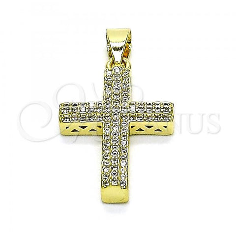 Oro Laminado Religious Pendant, Gold Filled Style Cross Design, with White Micro Pave, Polished, Golden Finish, 05.102.0048