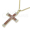 Oro Laminado Pendant Necklace, Gold Filled Style Cross Design, with Garnet and White Cubic Zirconia, Polished, Golden Finish, 04.284.0023.1.20