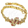 Oro Laminado Fancy Bracelet, Gold Filled Style Leaf and Fish Design, with Garnet and White Cubic Zirconia, Polished, Golden Finish, 03.210.0097.1.08