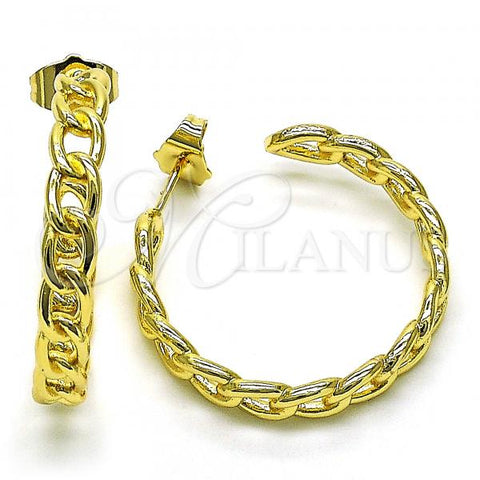 Oro Laminado Medium Hoop, Gold Filled Style Curb Design, Polished, Golden Finish, 02.210.0755.30