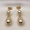 Oro Laminado Dangle Earring, Gold Filled Style Teardrop and Ball Design, Polished, Golden Finish, 02.60.0161