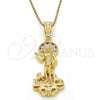 Oro Laminado Religious Pendant, Gold Filled Style San Lazaro Design, with White Cubic Zirconia, Polished, Golden Finish, 05.120.0059