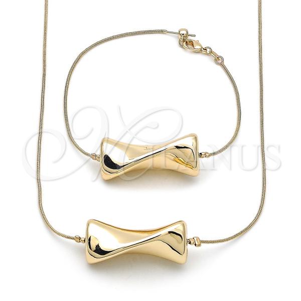 Oro Laminado Necklace and Bracelet, Gold Filled Style Rat Tail Design, Polished, Golden Finish, 06.63.0290