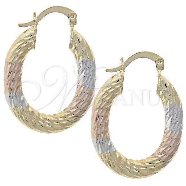 Oro Laminado Medium Hoop, Gold Filled Style Diamond Cutting Finish, Tricolor, 5.149.035.1